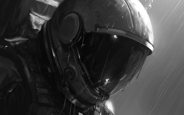 HD desktop wallpaper featuring a somber astronaut in a rain-streaked helmet, encapsulating a mood of contemplation or sadness.