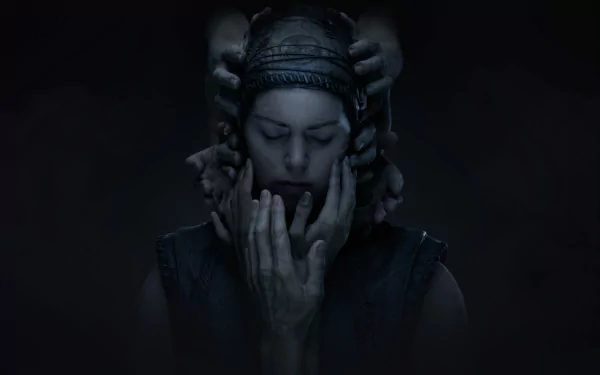 A haunting HD wallpaper from Senua's Saga: Hellblade II, featuring a character enveloped in shadow with multiple hands emerging, creating a sense of mystery and tension.