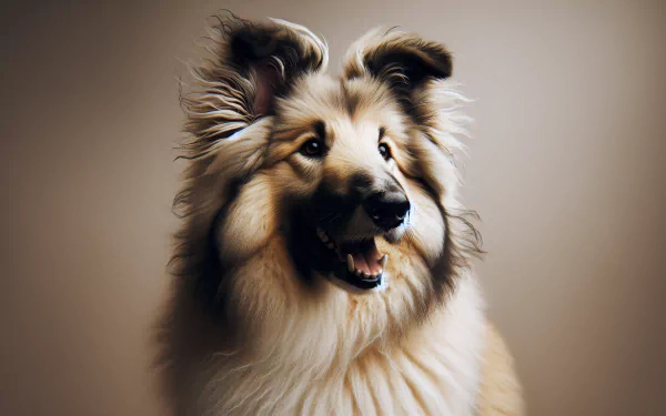 A close-up of a cheerful sheepdog with fluffy fur and a bright expression, set against a soft background, creating an engaging HD desktop wallpaper.