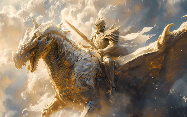 golden white dragon rider