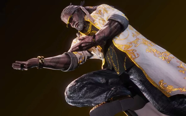 HD desktop wallpaper featuring Leroy Smith from Tekken 8 video game, portrayed in dynamic pose against dark background.