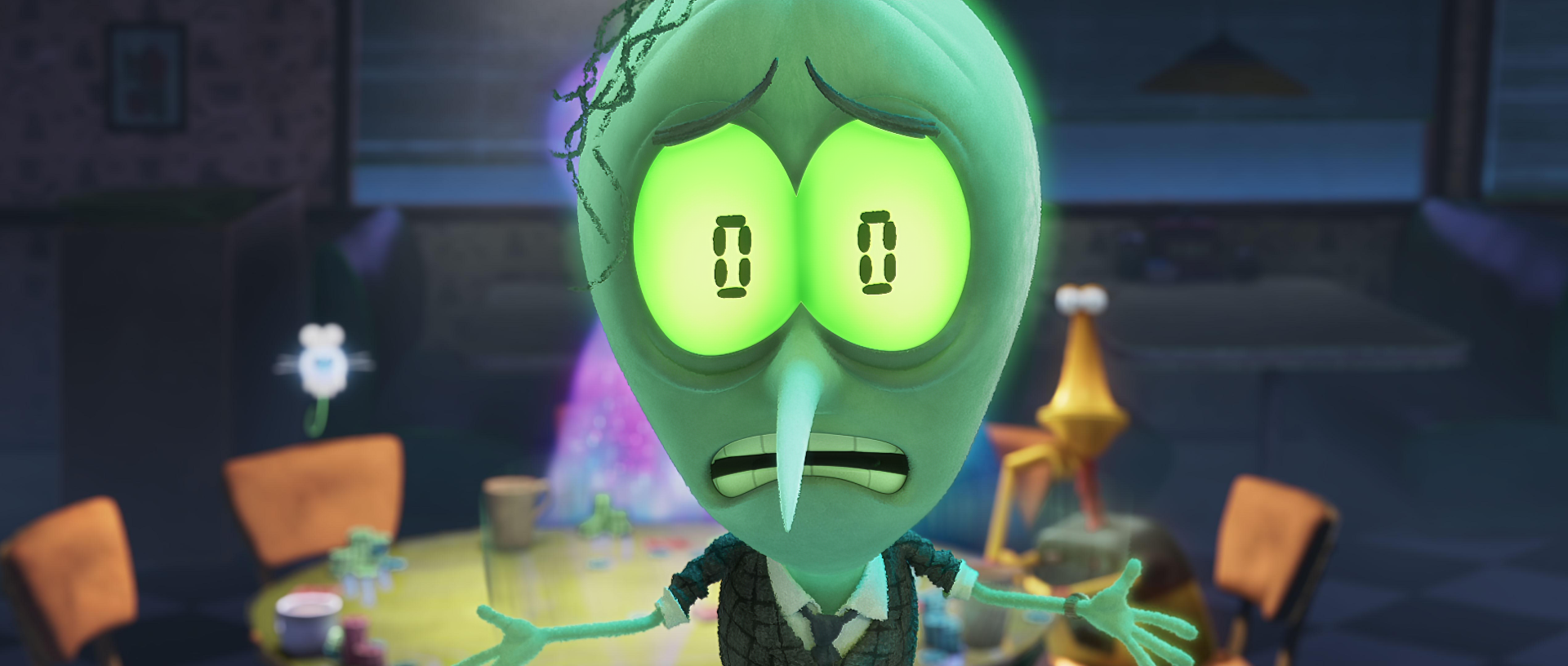 HD wallpaper of an animated character from the movie Orion and the Dark, featuring a colorful, whimsical background setting.