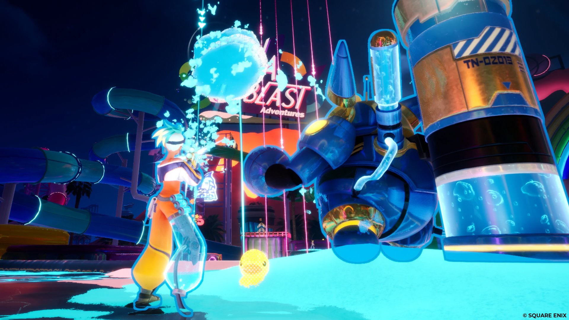 HD desktop wallpaper featuring a colorful scene from the video game Foamstars with vibrant neon aesthetics and a character in the foreground.