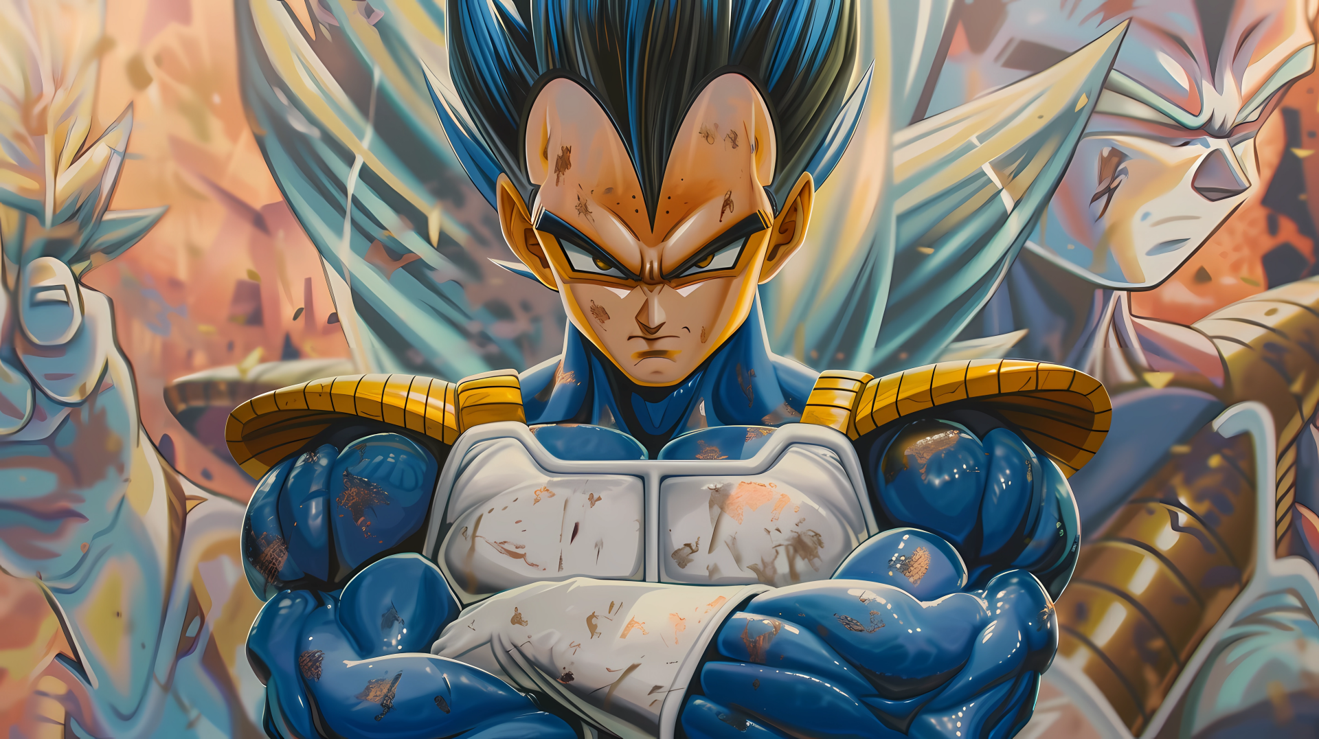 HD wallpaper featuring fan art of Vegeta from Dragon Ball with dynamic background for desktop.