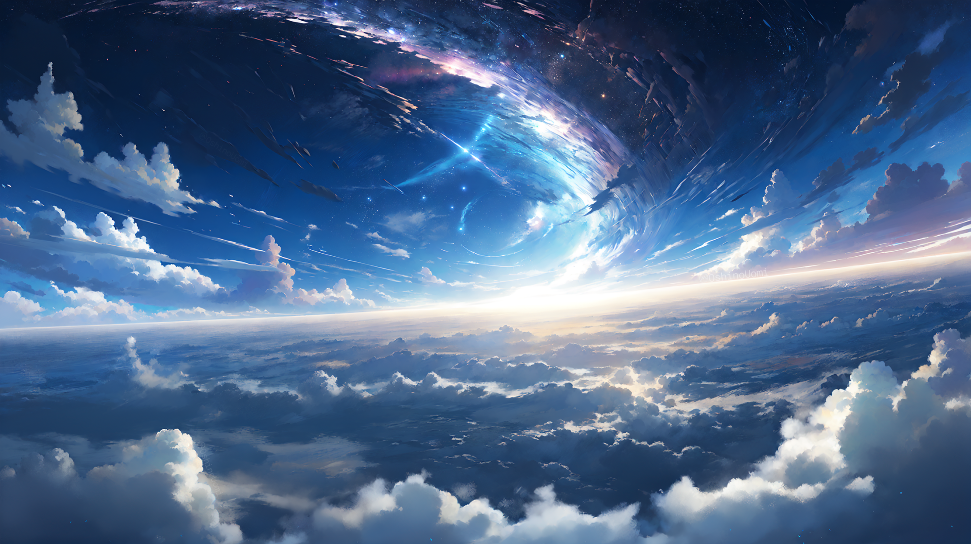 HD Fantasy Sky: Blue Anime Cloudscape Wallpaper by Uomi