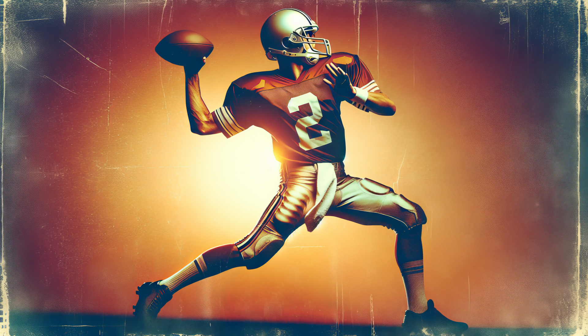 A dynamic quarterback in action, poised to throw a football, showcased against a vibrant orange background. This high-definition image serves as an engaging desktop wallpaper.