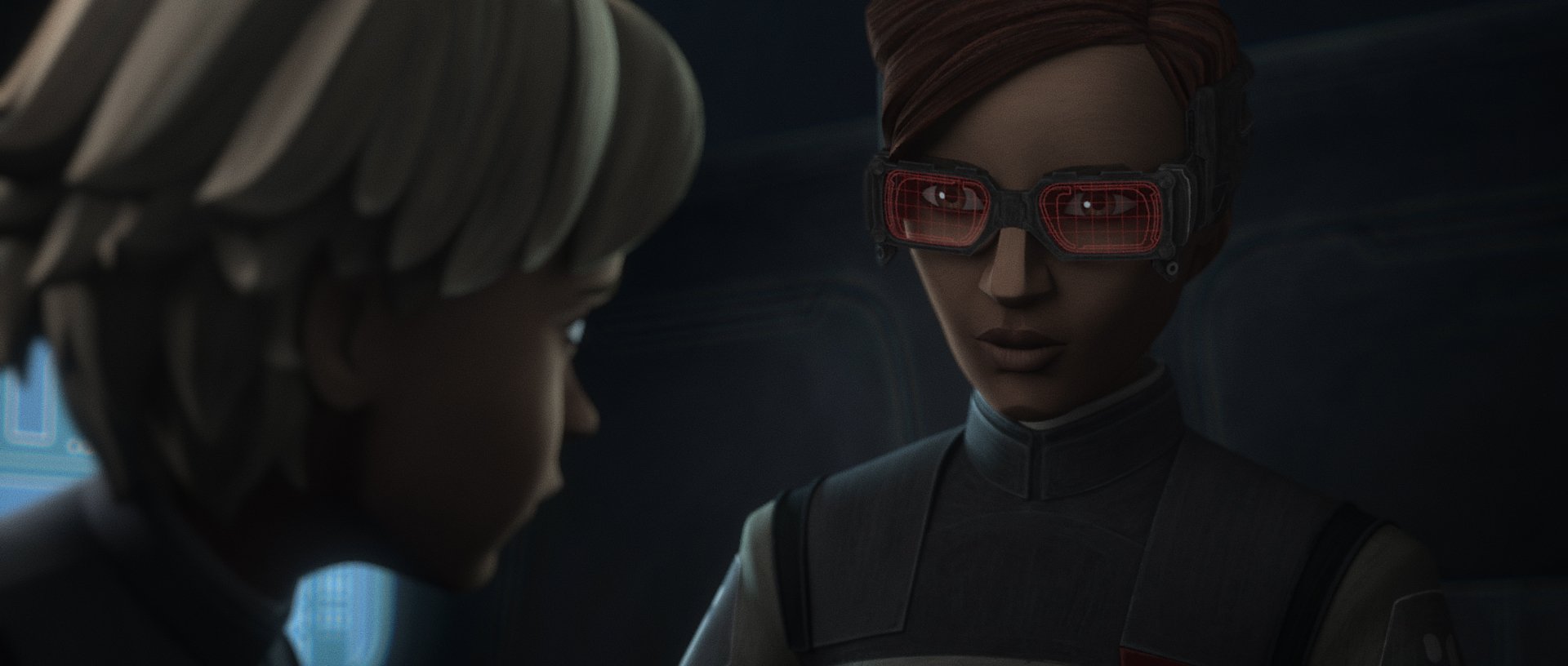 HD wallpaper featuring a scene from the TV show Star Wars: The Bad Batch, with a close-up of a character wearing red goggles.