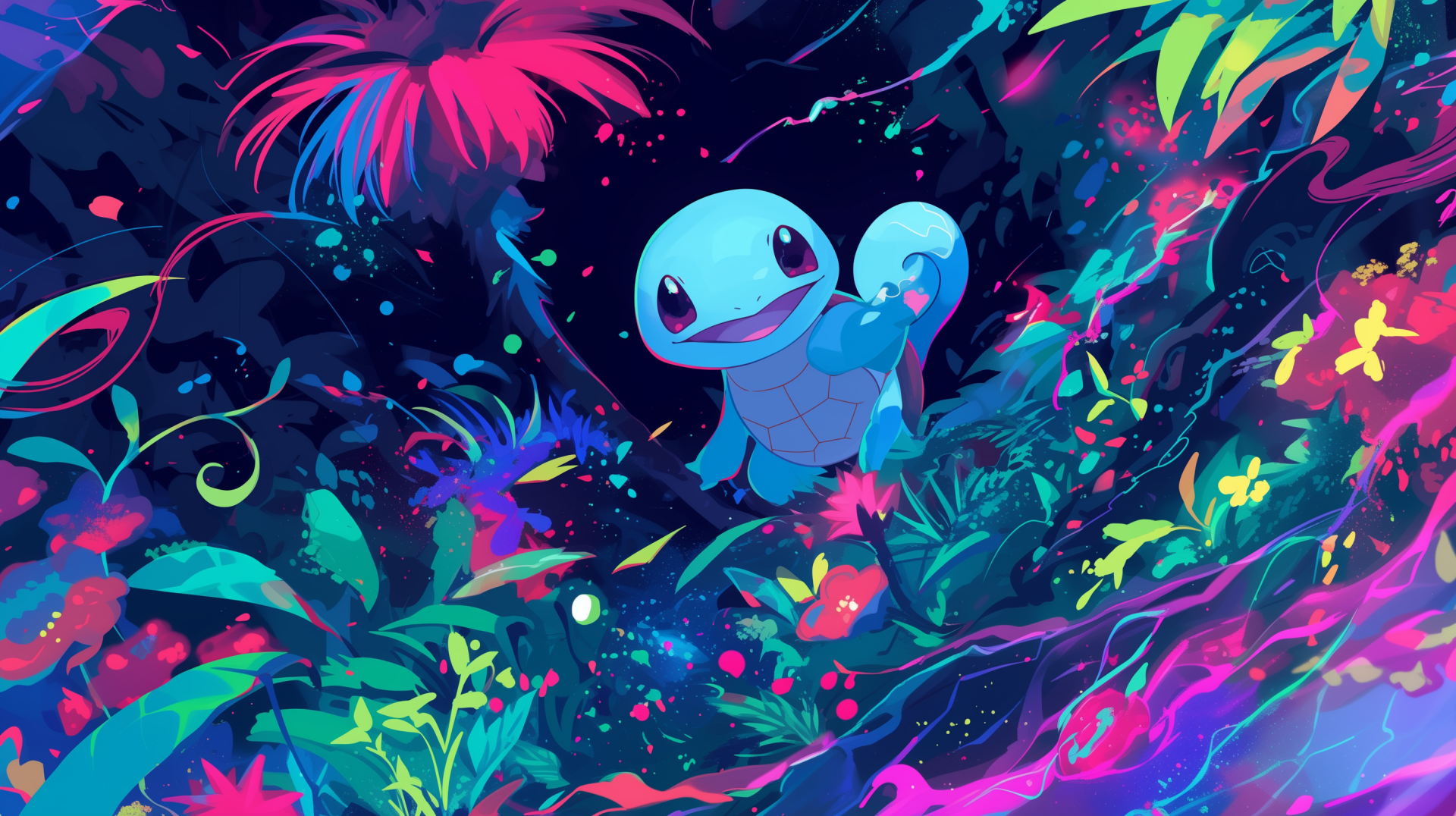 HD Wallpaper of Squirtle from Pokémon in a vibrant, tropical background.