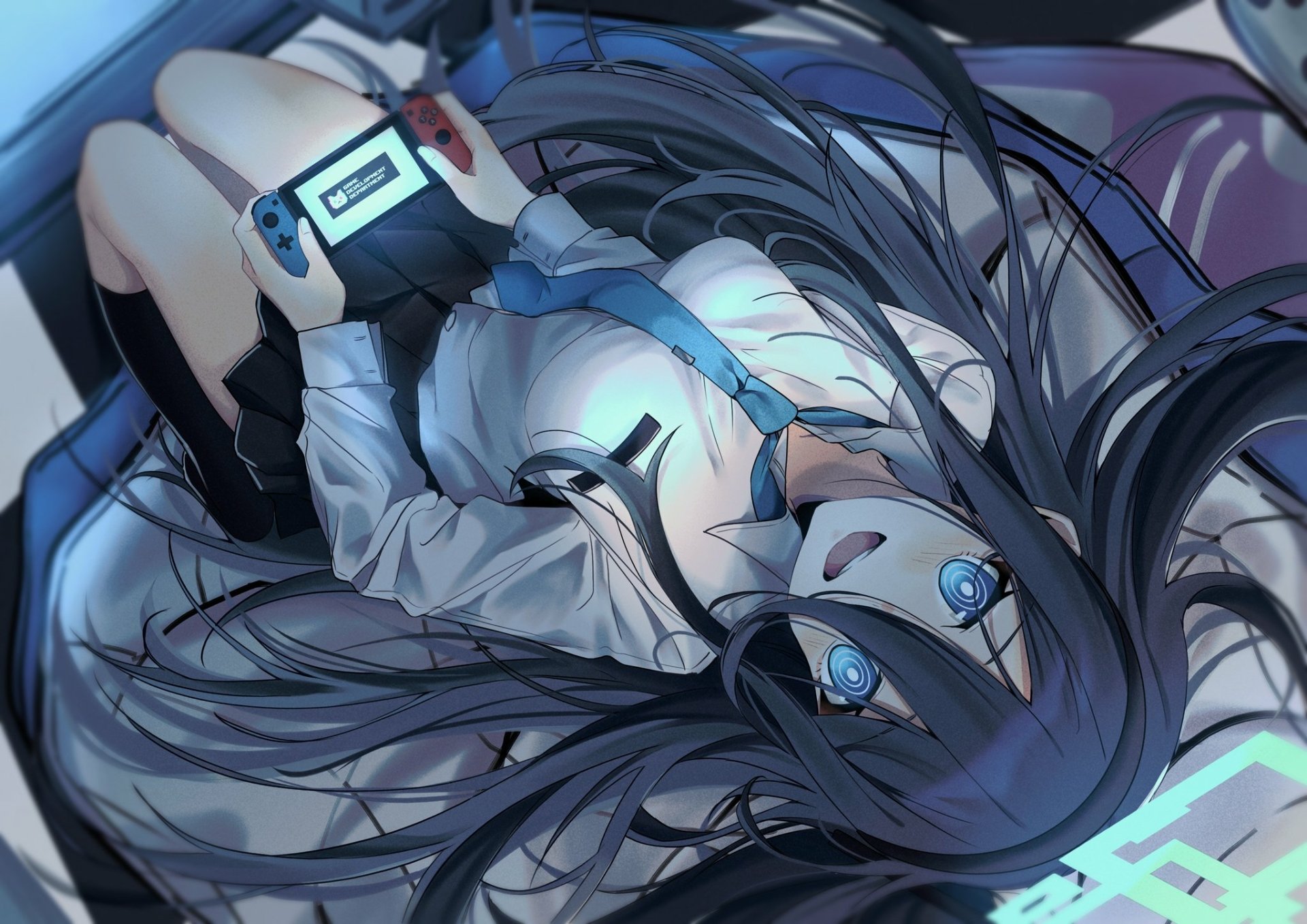 Download Girl Video Game Nintendo Switch Black Hair Blue Eyes HD Wallpaper by pokarii_zuu