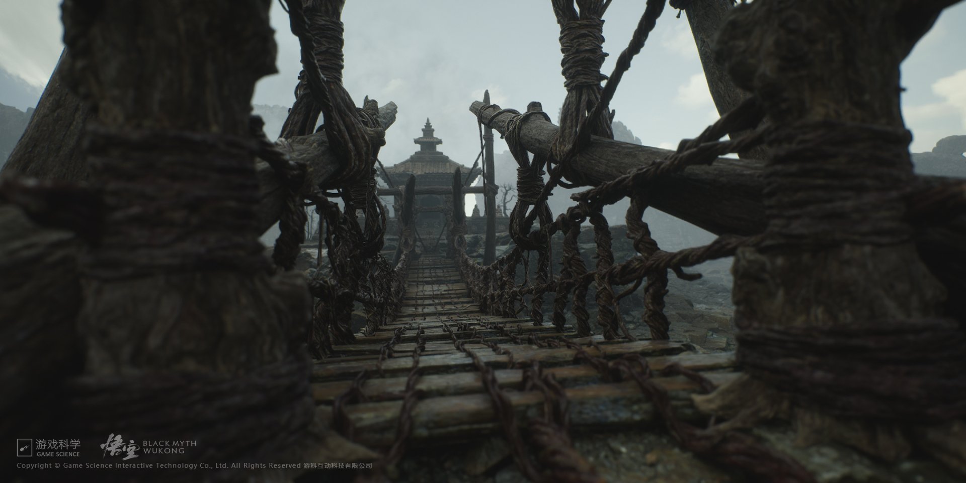 HD desktop wallpaper featuring a mystical bridge from the video game Black Myth: Wukong, presenting an atmosphere of adventure and fantasy.