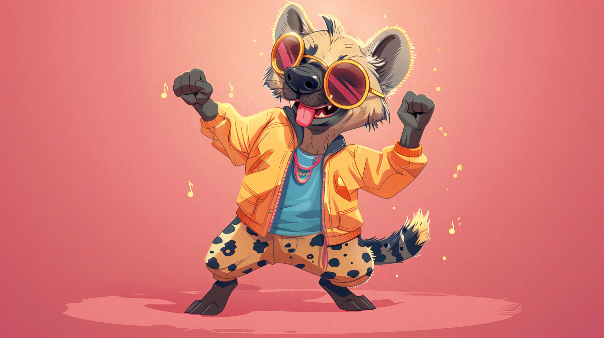 Stylish cartoon hyena wearing sunglasses and a jacket as HD desktop wallpaper