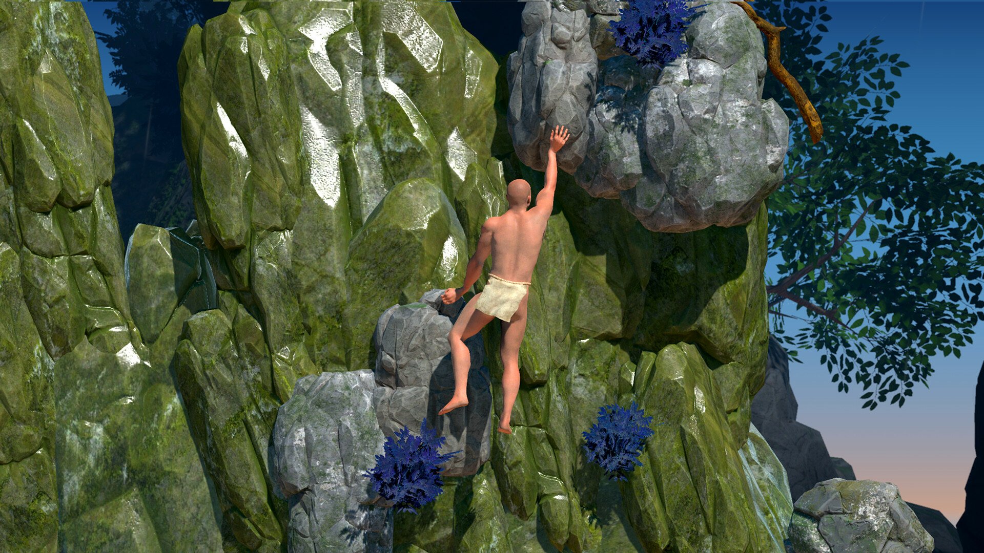 HD desktop wallpaper featuring a character climbing a challenging rocky terrain in a video game about mountain climbing.