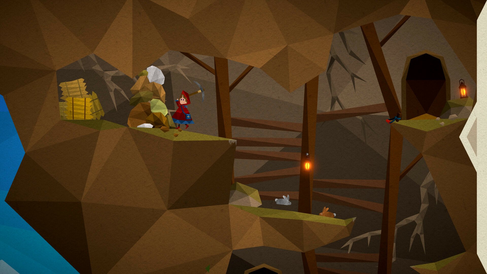 HD desktop wallpaper featuring a scene from the video game 'Passing By - A Tailwind Journey' with a character exploring an underground setting.