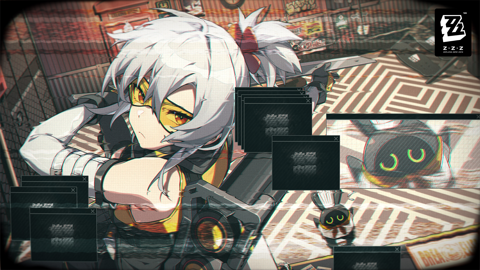 HD PC desktop wallpaper featuring Bangboo from the anime-inspired video game Zenless Zone Zero, showcasing a dynamic, cyberpunk-style design.