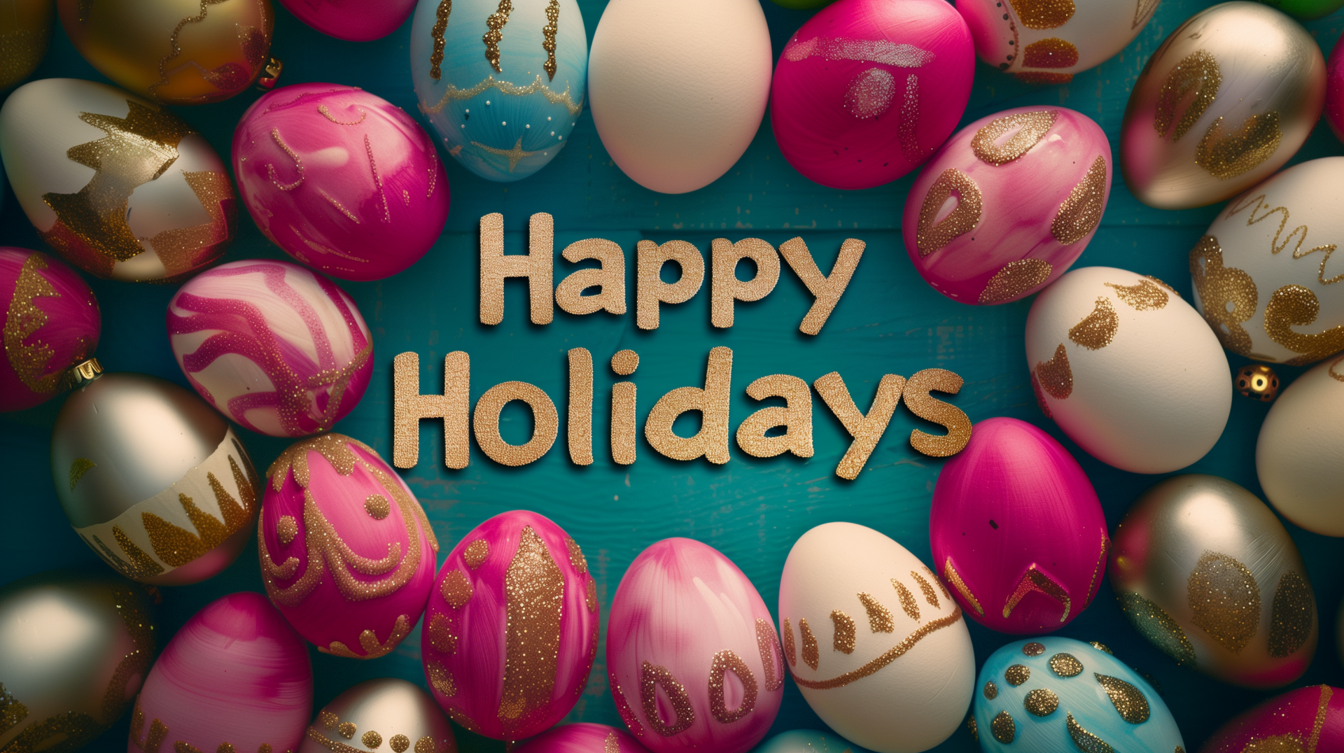 A vibrant HD desktop wallpaper featuring colorful Easter eggs surrounded by the cheerful message Happy Holidays, creating a festive and joyous atmosphere.