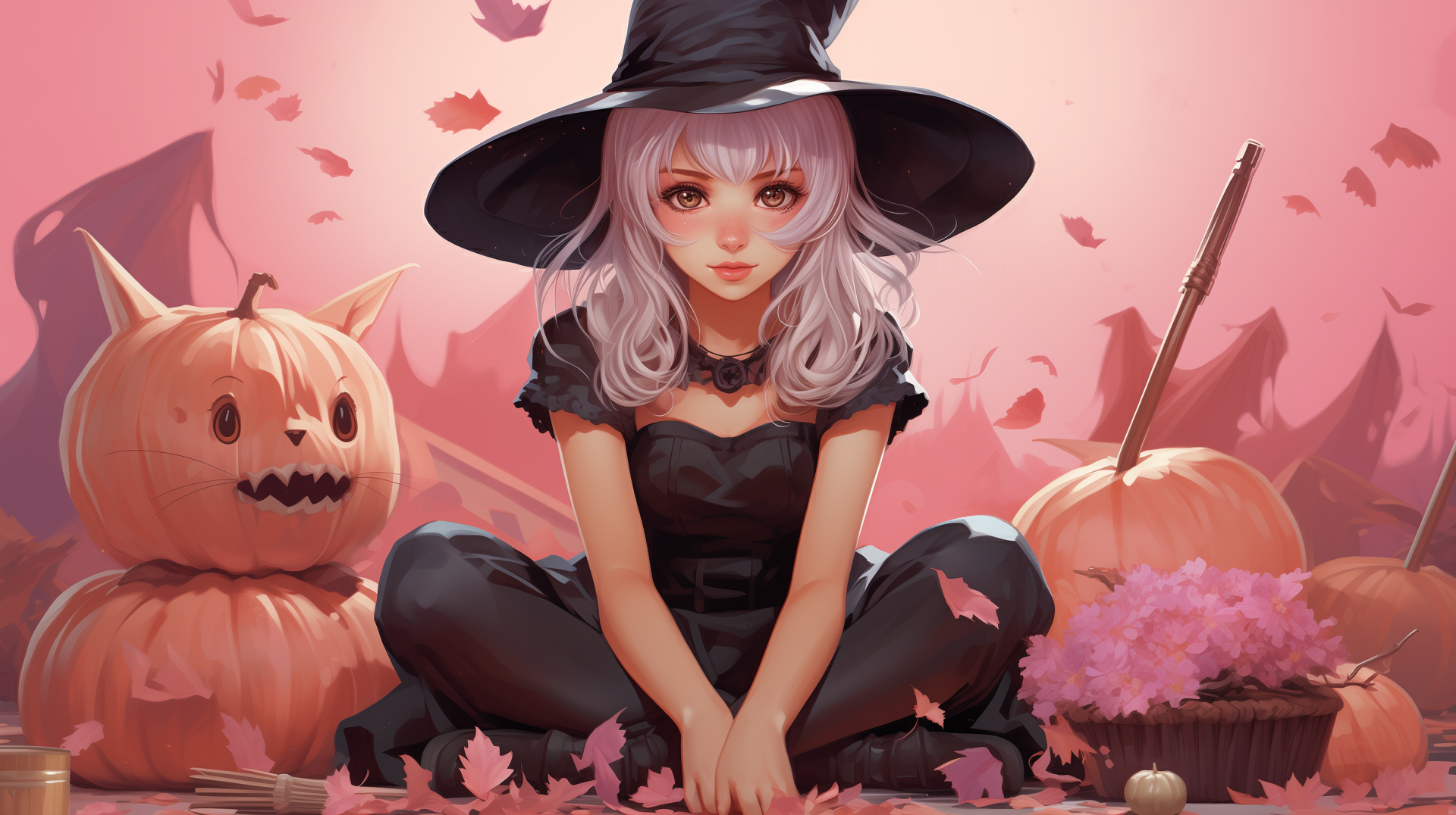 Download Cute Witch Pink AI Art Cute Pink HD Wallpaper