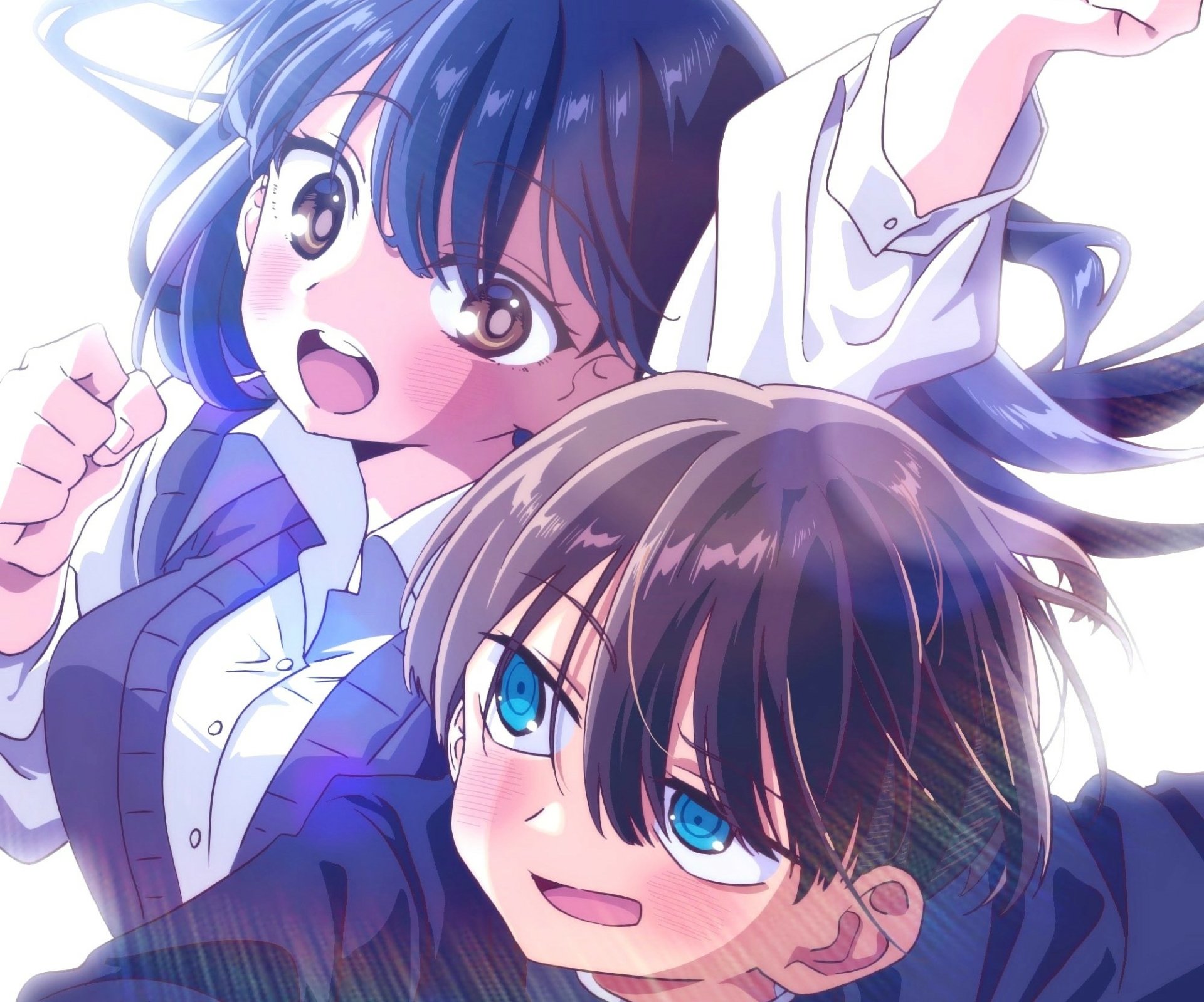 HD anime desktop wallpaper featuring Anna Yamada and Ichikawa Kyoutarou from The Dangers in My Heart with vibrant colors and expressive character designs.