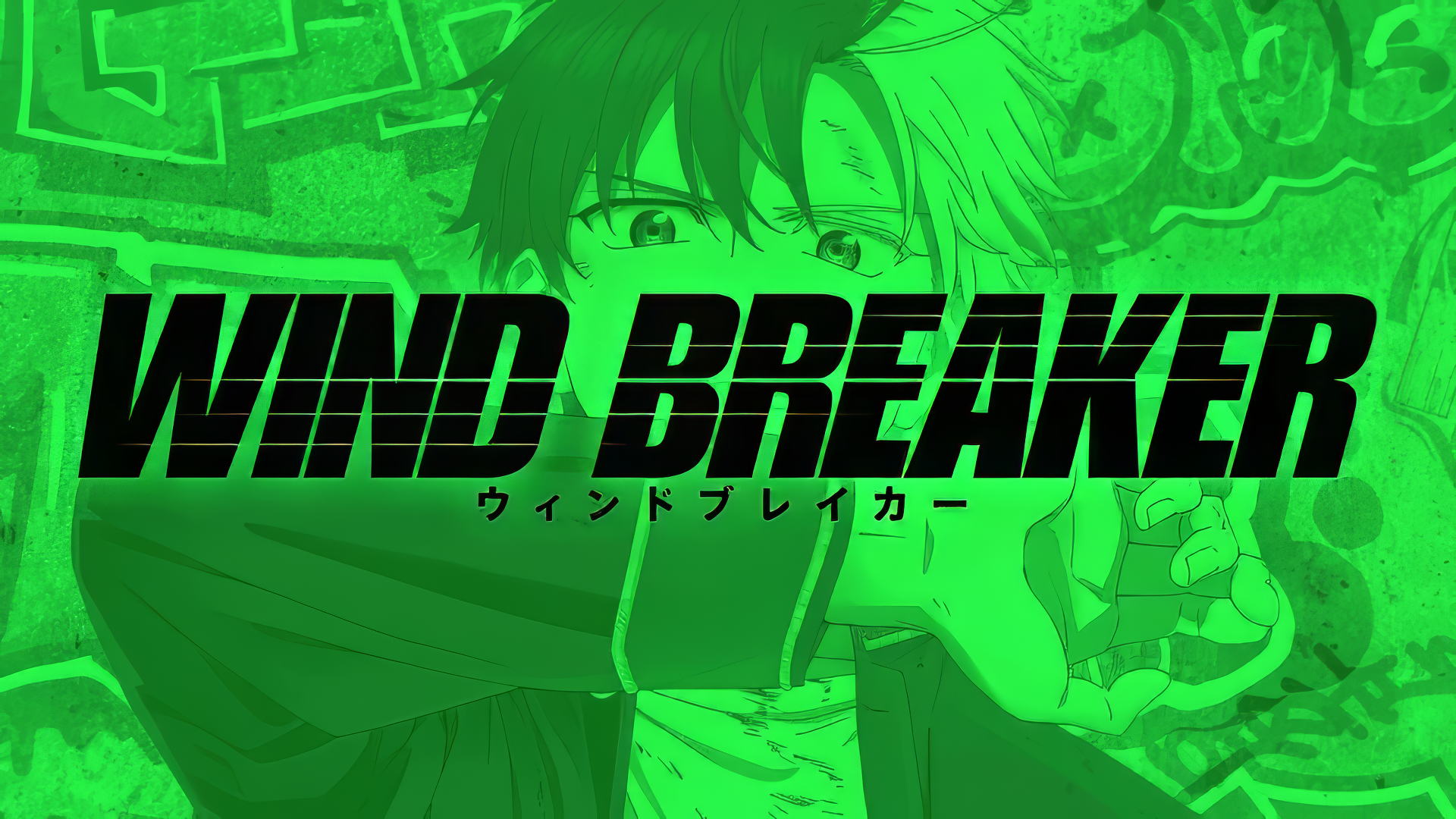 Anime character from Wind Breaker on a green-themed HD desktop wallpaper.