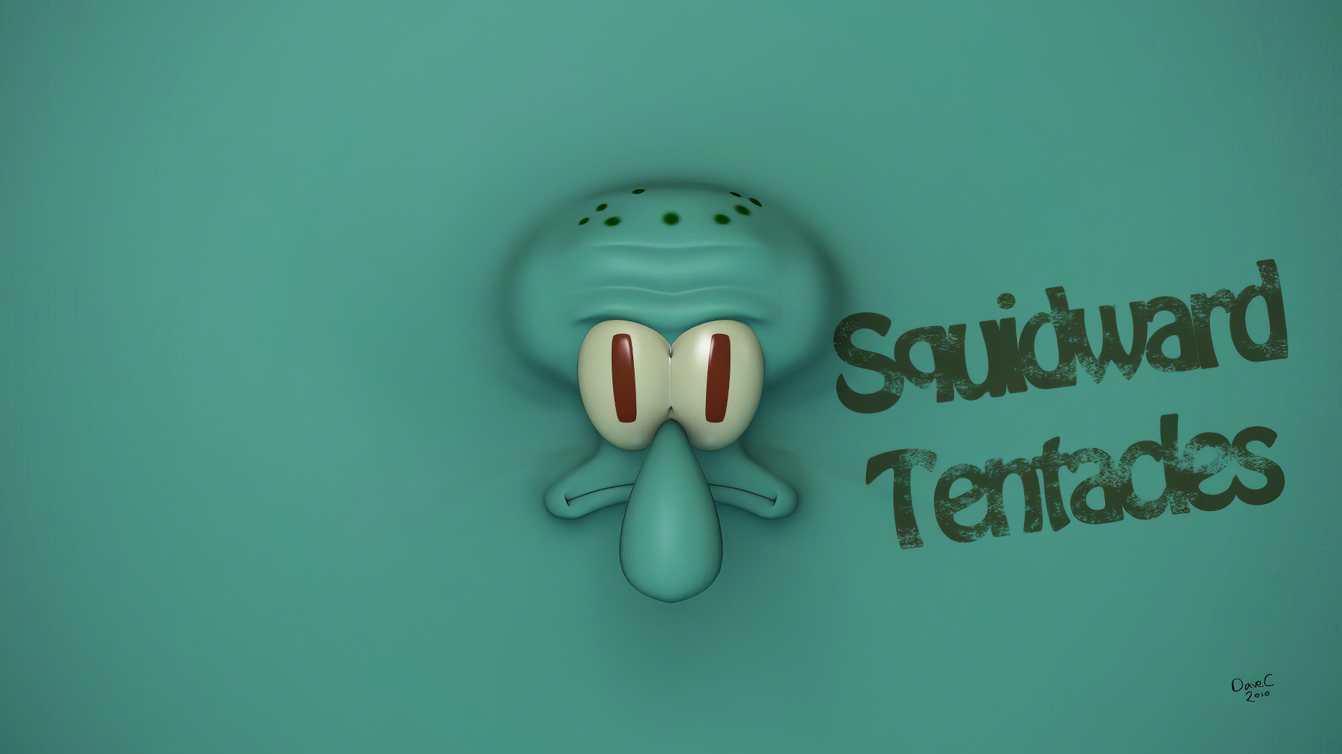HD desktop wallpaper featuring Squidward Tentacles from SpongeBob SquarePants, with a minimalist aqua background.
