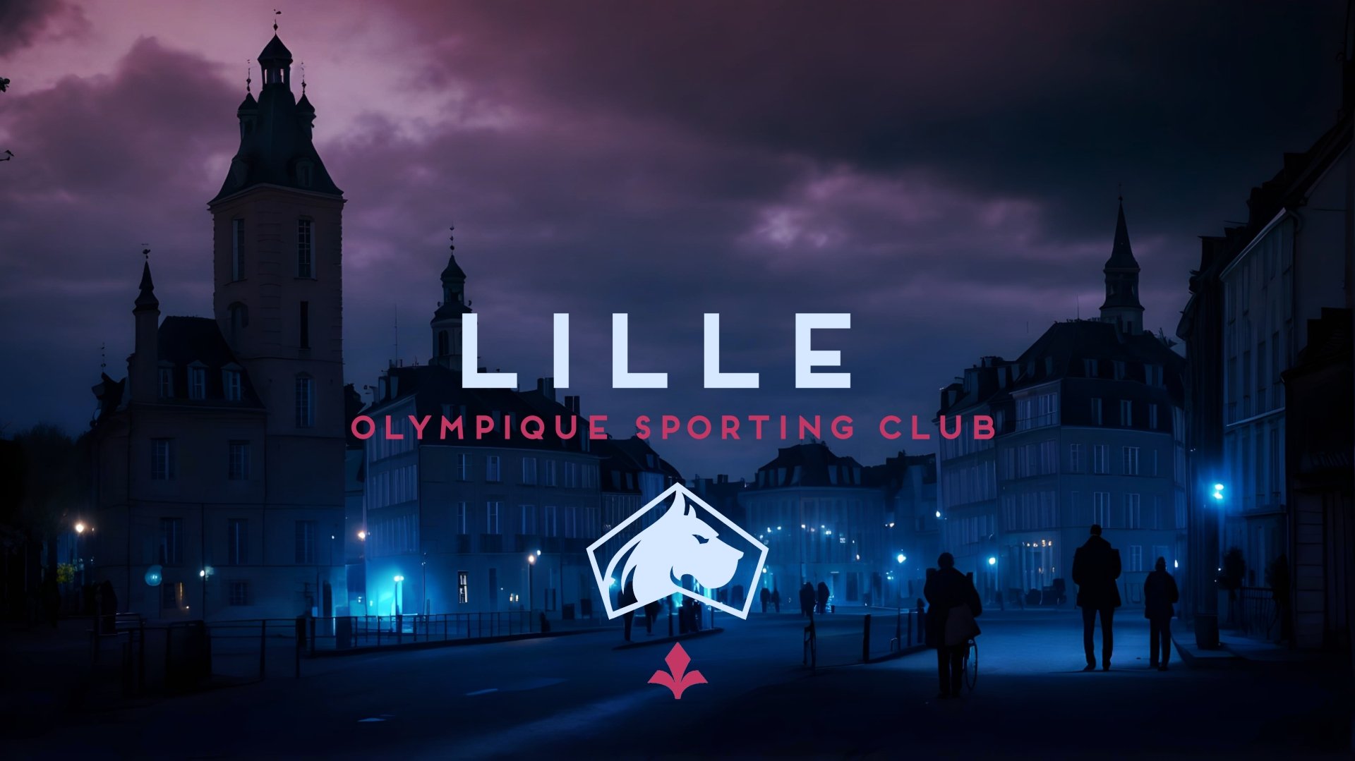 Lille OSC logo and text overlay a moody night cityscape in this 4K Ultra HD soccer-themed PC desktop wallpaper.