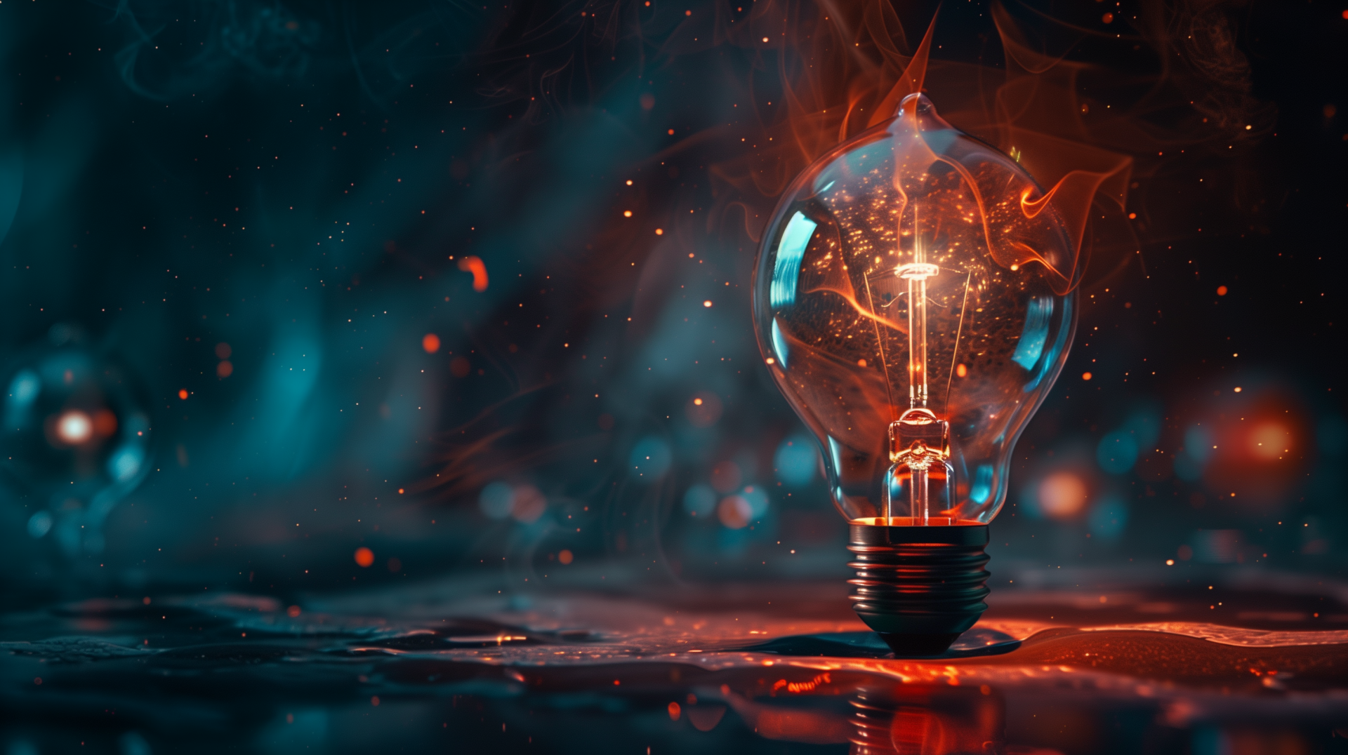 HD wallpaper of a glowing light bulb on a vivid blue and red abstract background.