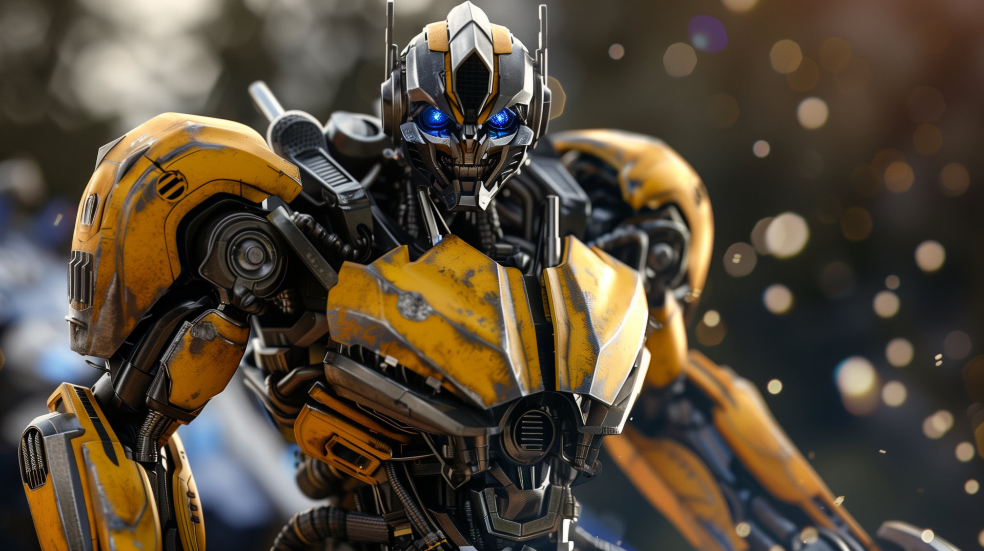 HD wallpaper of Bumblebee from Transformers with a detailed close-up on a blurred background.