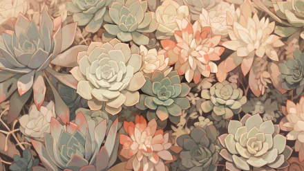 HD wallpaper featuring a variety of colorful succulent plants for desktop background.