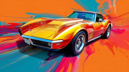 Chevrolet Corvette Stingray with vibrant color splash design as HD desktop wallpaper and background.