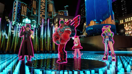 HD Wallpaper of Foamstars Video Game Characters with Neon City Background