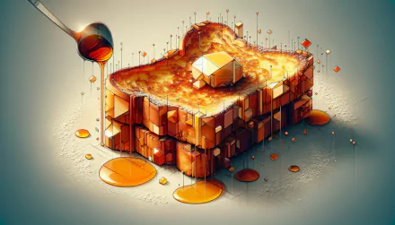 HD desktop wallpaper featuring stylized French toast with syrup pouring over it in a geometric, abstract art style.