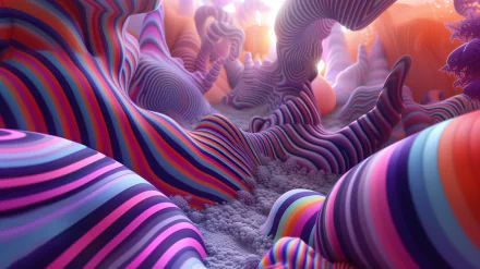 HD desktop wallpaper featuring an abstract, trippy landscape with vibrant, swirled patterns in a dream-like setting.