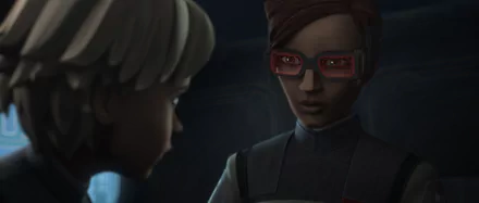 HD wallpaper featuring a scene from the TV show Star Wars: The Bad Batch, with a close-up of a character wearing red goggles.