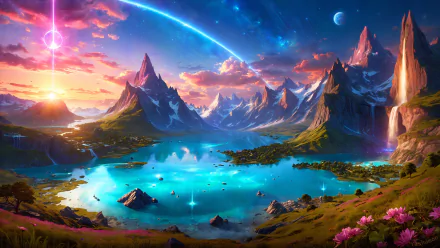 mountain lake fantasy landscape artistic fantasy landscape HD Desktop Wallpaper | Background Image