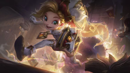 Zoe from League of Legends in dynamic HD wallpaper showcasing magical powers and playful expression for desktop background.