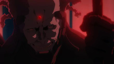 HD wallpaper of a menacing Ninja Kamui character with red glowing eyes in anime style for desktop background.