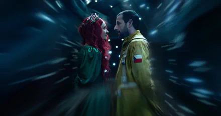 HD desktop wallpaper from Spaceman (2024) featuring two characters in a cosmic background.