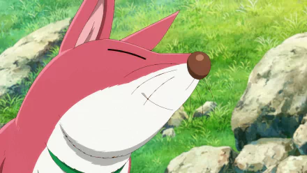 A vibrant HD desktop wallpaper featuring a cheerful pink fox character from The Seven Deadly Sins: Four Knights of the Apocalypse, set against a lush green background.