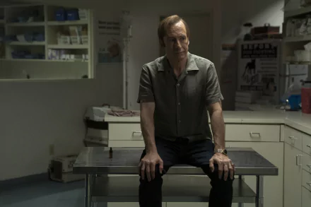 Saul Goodman, portrayed by Bob Odenkirk, sits contemplatively in a dimly lit room, encapsulating the intense atmosphere of *Better Call Saul*. A striking HD wallpaper for fans.