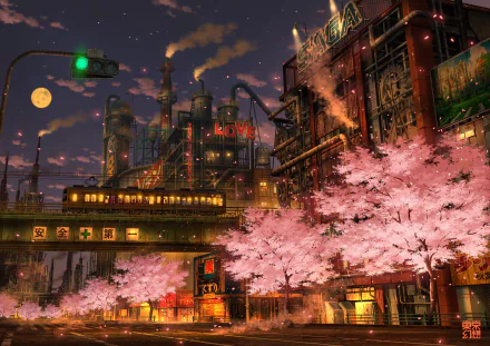Anime train Akihabara cherry blossom anime train HD Desktop Wallpaper | Background Image