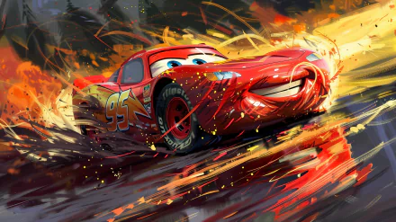 HD wallpaper featuring Lightning McQueen from Cars movie with dynamic racing background.