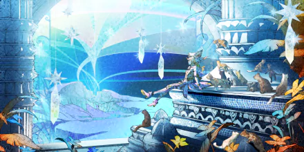 HD desktop wallpaper featuring SaGa Emerald Beyond video game with ethereal art style and intricate details.