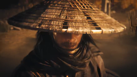HD wallpaper featuring a character from the video game Rise of the Rōnin with a traditional straw hat, providing an immersive and atmospheric desktop background.