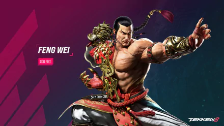 Feng Wei character from Tekken 8 showcased in dynamic HD desktop wallpaper, featuring vibrant colors and combat-ready pose.