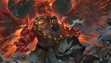 HD wallpaper of Udyr from League of Legends, showcasing the character's fiery transformation.