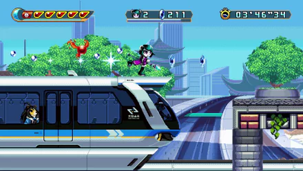 HD desktop wallpaper of Freedom Planet 2 video game featuring vibrant cityscape and in-game action.