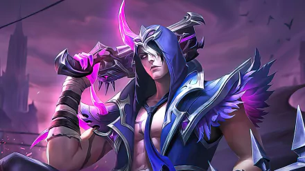 HD wallpaper featuring Granger from Mobile Legends: Bang Bang, poised for battle in dramatic gaming artwork.