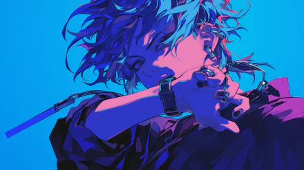 HD anime wallpaper featuring a stylized anime boy with messy hair in a dynamic blue-toned background.