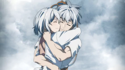 Anime-style 4K Ultra HD wallpaper from Grandpa and Grandma Turn Young Again by Ine Saitou and Seizou Saitou, depicting two youthful characters embracing joyfully.