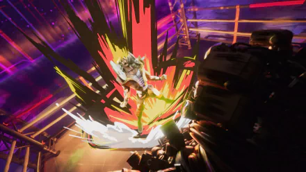 HD desktop wallpaper featuring Sett from League of Legends in an action pose with vibrant Heartsteel-themed graphics.