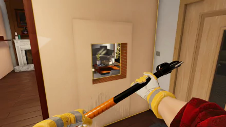 HD desktop wallpaper featuring a first-person view of a home renovation scene in House Flipper 2 video game.